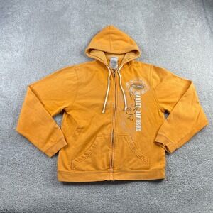 Harley Davidson‎ Hoodie Womens Medium Orange Full Zip Sweatshirt Central Maine
